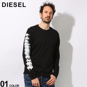 DIESEL (ディーゼル) ウォーター＆フロッキー プリント クルーネック 長袖 Tシャツ DSA122720GRAI｜zen