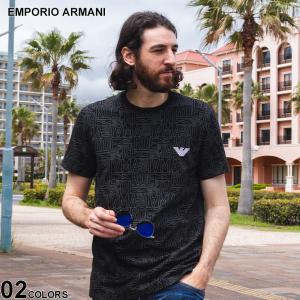 EMPORIO ARMANI (エンポリオ アルマーニ) 総柄ロゴ ワンポイント刺繍 クルーネック 半袖 Tシャツ EAU1108534R566｜ゼンオンライン
