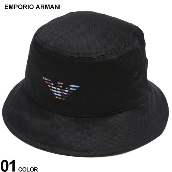 EMPORIO ARMANI (エンポリオアルマーニ) コットン グラフィックロゴ バケットハット ...