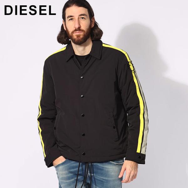 ディーゼル DIESEL ナイロン サイドストライプ 袖ロゴ フルボタン コーチジャケット メンズ ...