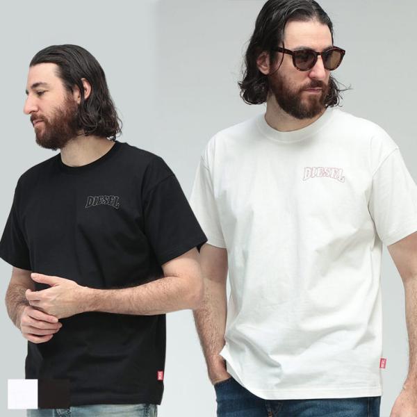 ディーゼル Tシャツ メンズ DIESEL ロゴ ステッチ クルーネック 半袖 コットン Tシャツ ...