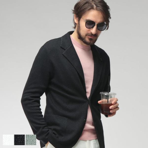 ラルディーニ LARDINI メンズ ニットジャケット コットンリネン シングル 2ツ釦 テーラード...