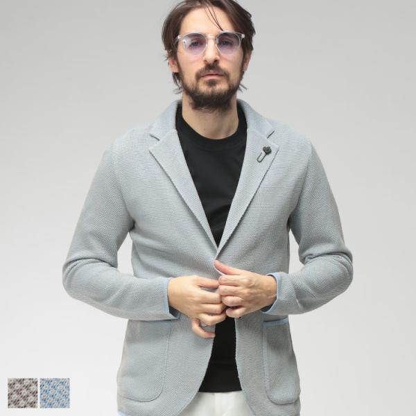 ラルディーニ LARDINI メンズ ニットジャケット マーセライズコットン シングル 2ツ釦 テー...