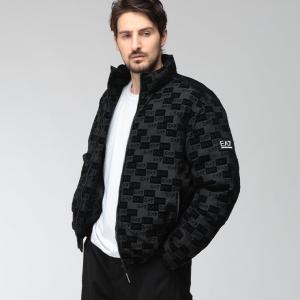 エンポリオアルマーニ メンズ 中綿ジャケット EMPORIO ARMANI EA7 ベルベットモノグラム スタンドカラー 中綿ブルゾン EA7M2389AF26931 ブランド アウター