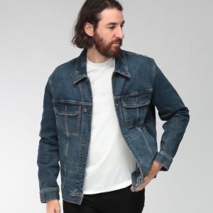 エンポリオアルマーニ メンズ デニムジャケット EMPORIO ARMANI 衿ダメージ ロゴ ブルーウォッシュ デニムブルゾン EAEM6496AF27566 ブランド アウター