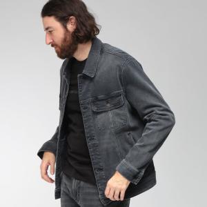 エンポリオアルマーニ メンズ デニムジャケット EMPORIO ARMANI 衿ダメージ ロゴ ブラックウォッシュ デニムブルゾン EAEM6496AF29578 ブランド アウター