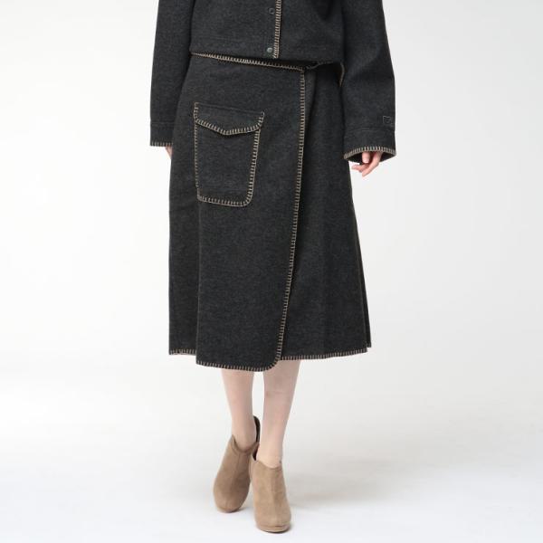 アグ スカート レディース UGG ロゴ ステッチ ラップスカート 巻きスカート パッチポケット ベ...