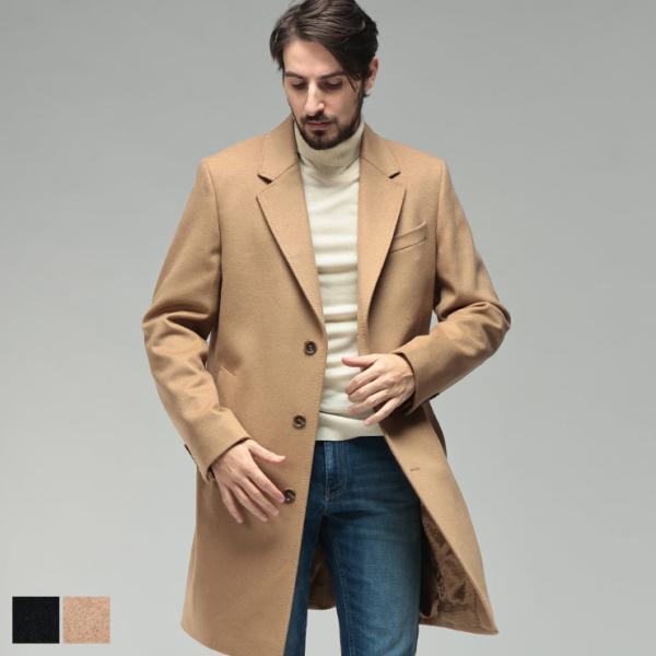 ヒューゴボス メンズ チェスターコート HUGO BOSS カシミヤ混 シングル チェスター ミドル...