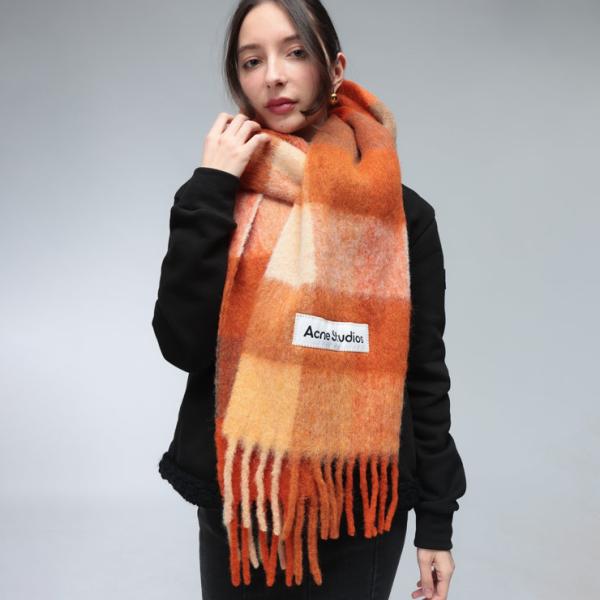 アクネストゥディオズ マフラー レディース Acne Studios ロゴ モヘヤ混 チェック柄 マ...