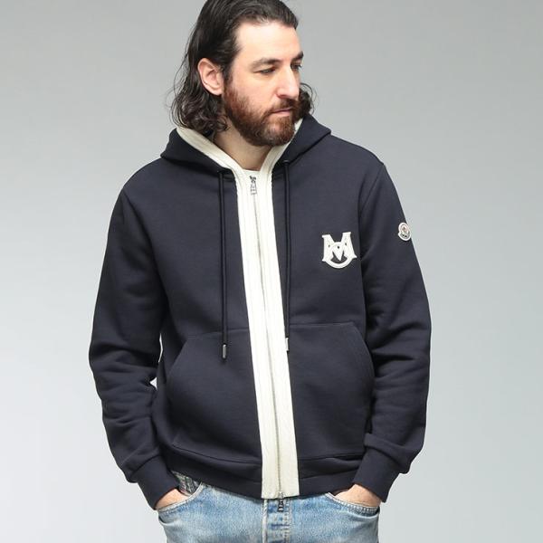 モンクレール メンズ パーカー 長袖 MONCLER ロゴ フルジップ バイカラー スウェット パー...