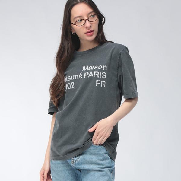 メゾンキツネ Maison Kitsune レディース Tシャツ 半袖 ダメージプリント クルーネッ...