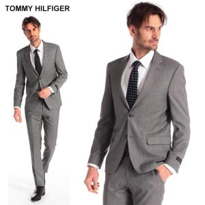 トミーヒルフィガー メンズ スーツ TOMMY HILFIGER ストレッチ ウール グレー ストライプ シングル 2つボタン 2B ノータック ブランド TMLOWENASB0173｜zen