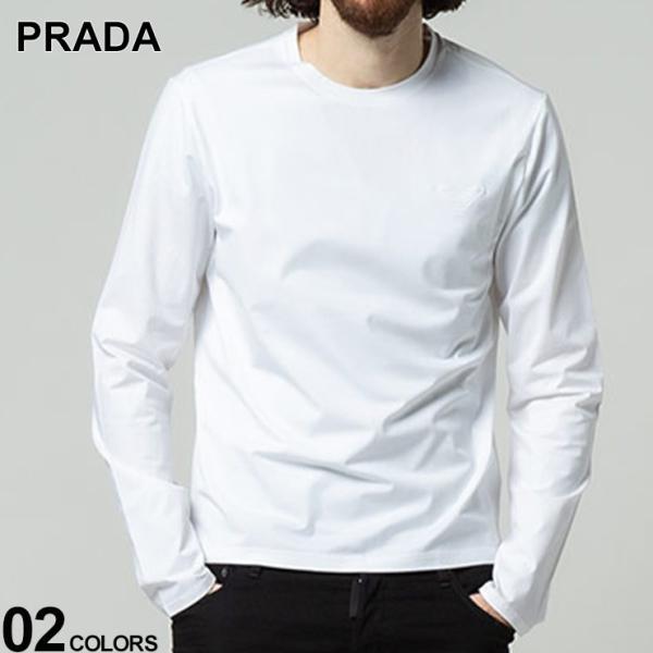 プラダ メンズ Tシャツ PRADA ロゴ刺繍 クルーネック 長袖 Tシャツ PRUJL1591YD...