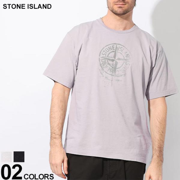 STONE ISLAND (ストーンアイランド) かすれロゴプリント クルーネック 半袖 Tシャツ ...