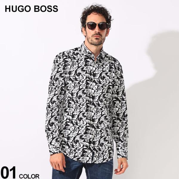 HUGO BOSS (ヒューゴボス) ストレッチコットン 花柄 カジュアルシャツ SLIMFIT H...