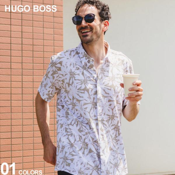 HUGO BOSS (ヒューゴボス) コットンジャージー 花柄 半袖 シャツ SLIMFIT HB5...