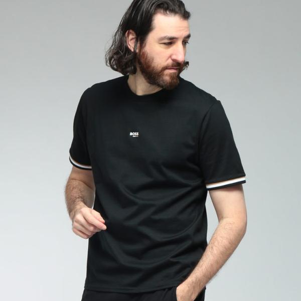 ヒューゴボス メンズ Tシャツ 半袖 HUGO BOSS ロゴ 袖ライン クルーネック カットソー ...