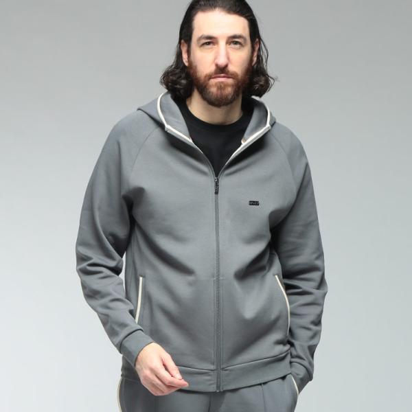 ヒューゴボス メンズ パーカー 長袖 HUGO BOSS ロゴ プレート トリムデザイン フルジップ...