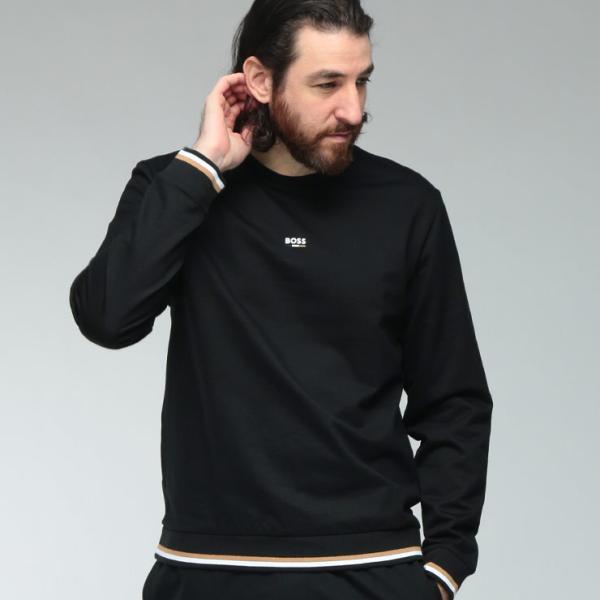 ヒューゴボス メンズ Tシャツ 長袖 HUGO BOSS ロゴ リブライン クルーネック カットソー...