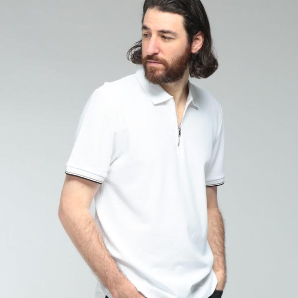 ヒューゴボス メンズ ポロシャツ 半袖 HUGO BOSS 袖ライン ハーフジップ ポロシャツ HB...