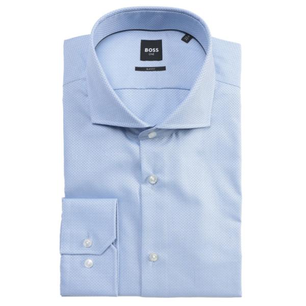 ヒューゴボス メンズ ドレスシャツ 長袖 HUGO BOSS ホリゾンタルカラー 織柄 ビジネス シ...