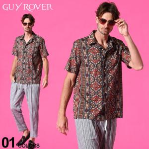 ギローバー メンズ シャツ 半袖 GUY ROVER 総柄 プリント 胸ポケット オープンカラー 開襟シャツ ブランド トップス 柄シャツ GRGR959L511287｜zen