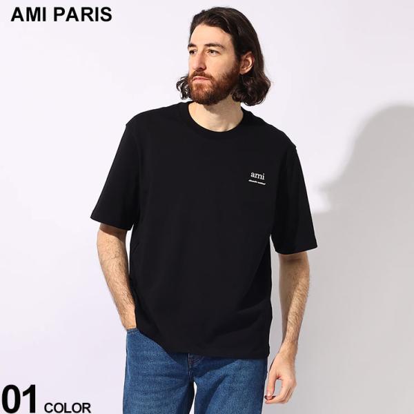 AMI PARIS (アミパリス) オーガニックコットン ワンポイント 背面ロゴ刺繍 クルーネック ...
