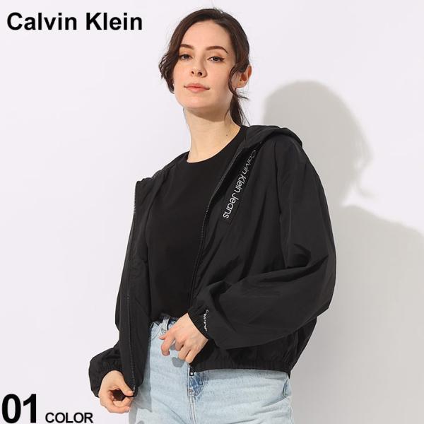 Calvin Klein (カルバンクライン) ロゴテープ 無地 フード付き ナイロンブルゾン CK...