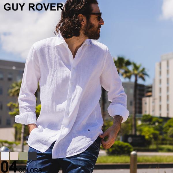 GUY ROVER (ギローバー) リネン100％ 裾ワンポイント ベーシック 長袖 シャツ GRG...