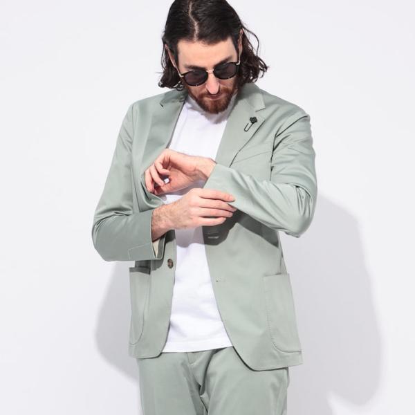 ラルディーニ LARDINI カジュアルジャケット メンズ セットアップ対応 コットンサテン ストレ...