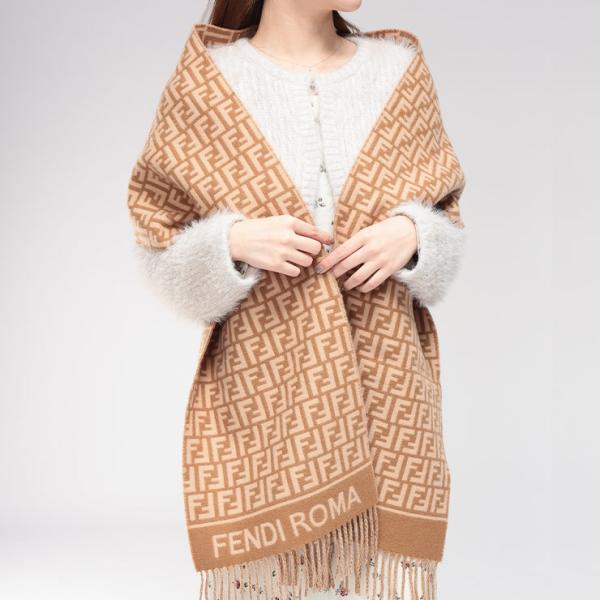 フェンディ マフラー レディース FENDI カシミヤ混 ズッカ柄 総柄 フリンジ マフラー FDL...