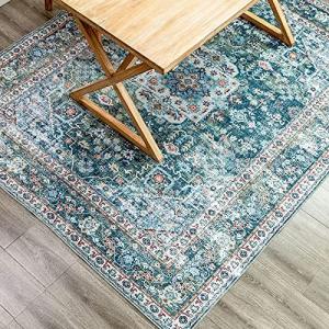 DECOMALL ヴィンテージ ペルシャ絨毯風 ラグ マット洗えるカーペット滑り止め 200x250CM 約3畳 グリーン 防ダニ 抗菌