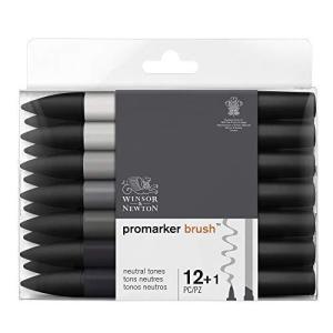 Winsor & Newton(ウィンザー＆ニュートン) プロマーカー 筆ペン タイプ マーカー−ナチュラルトーン カラー筆ペン タイプ ツイン ペン 12本セット