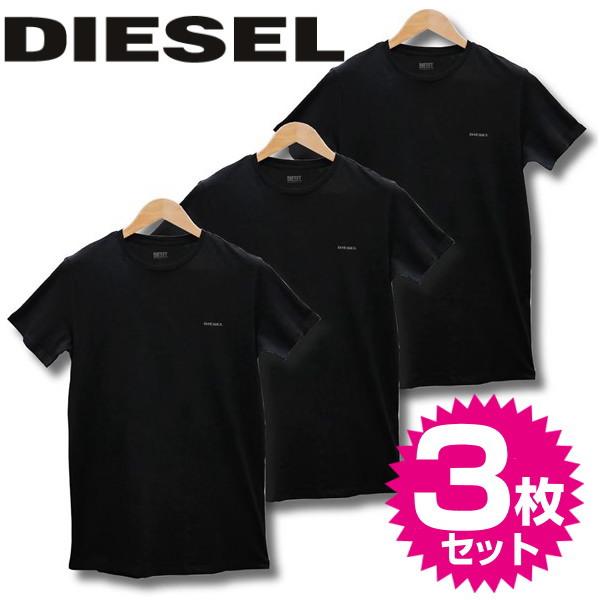 ディーゼル DIESEL アンダーウエア ラウンドネックTシャツ ブラック コットン100％ 3枚セ...