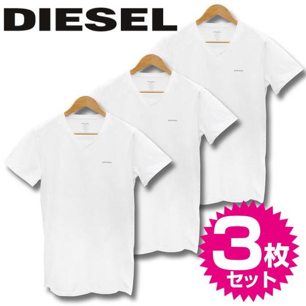 ディーゼル DIESEL アンダーウエア VネックTシャツ ホワイト コットン100％ 3枚セット ...