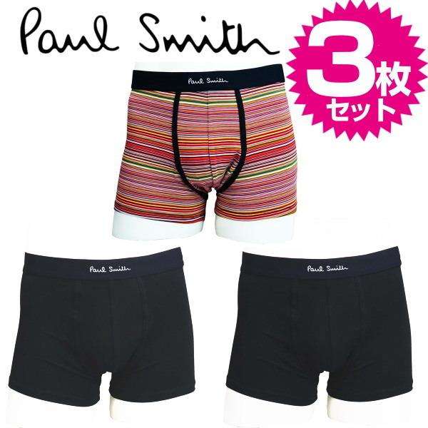 ポールスミス PAUL SMITH ボクサーパンツ トランクス 3枚セット ブラック2枚 レッド系1...