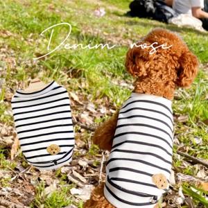 犬服 シャツ 夏服 ノースリーブ DenimRose ワッペンボーダー カットソー タンクトップ 小型犬｜zenpets