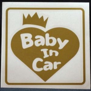 ベビーインカー　赤ちゃんが乗ってます！　BABY IN CAR　クラウン・ハート　ゴールド　シリウス製　車用 カー用品 デカール シール　ステッカー｜zenpou3