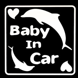 Baby in Car　イルカ(白艶)シリウス製ステッカー　車用 カー用品 デカール シール　ステッカー｜zenpou3