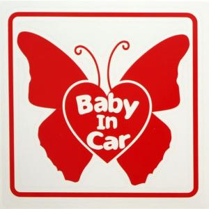 Baby in Car バタフライ(レッド)シリウス製ステッカー　車用 カー用品 デカール シール　ステッカー｜zenpou3