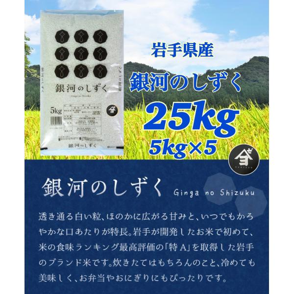 米　精米【令和５年産岩手県産銀河のしずく25ｋｇ】５kg×5　６年連続特A評価を獲得！　