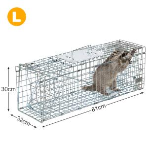 捕獲器 Lサイズ　動物捕獲器　野良猫　踏み板式 タヌキ捕獲器 W31×D79×H32cm アニマルトラップ 有害駆除 園芸用品 罠 檻｜ZENY