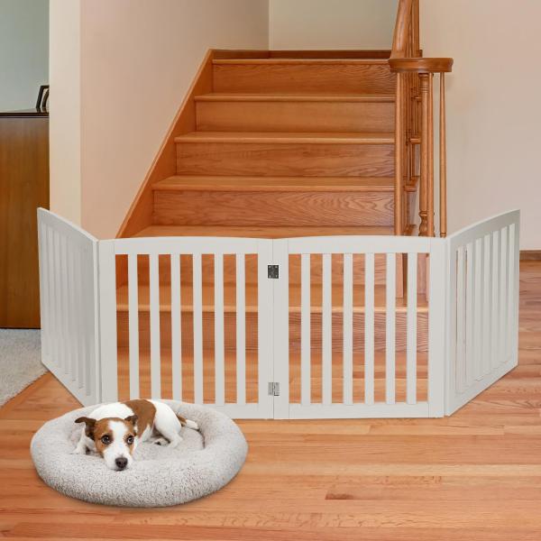 「僅少」【セール価格】人気　木製犬用ゲート 折り式バリア ペット用 フェンス  白 4枚 ペットゲー...