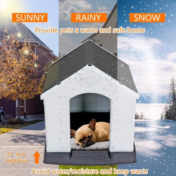 新色　グレー　ペット用 中型犬用　犬舎　犬小屋　プラスチック製  組立簡単 水洗いOK 四季通用 家...