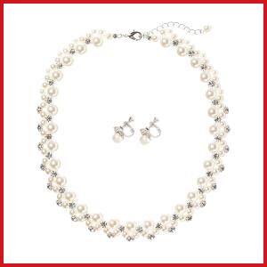 ラインストーン パール ネックレス イヤリングセット Aタイプ