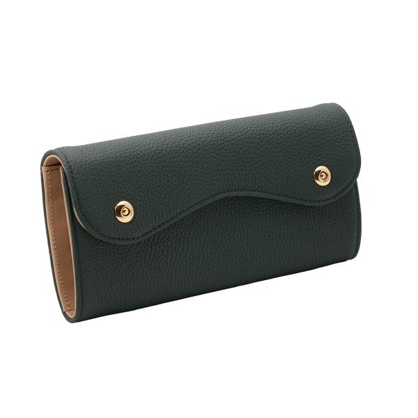 ドイツシュリンク カブセ型 マグネット 長財布　２つ釦（ボタン）と曲線が 可愛い 本革 レディース ...