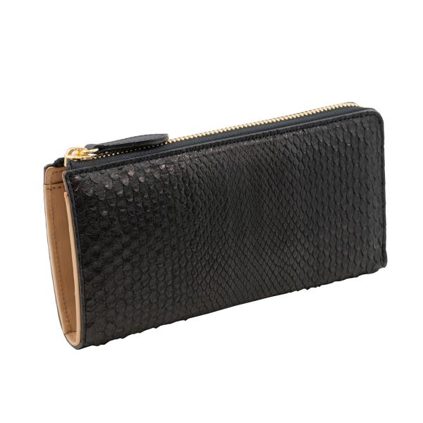 ブラックパイソン 蛇革 本革 L字ファスナー 長財布 黒