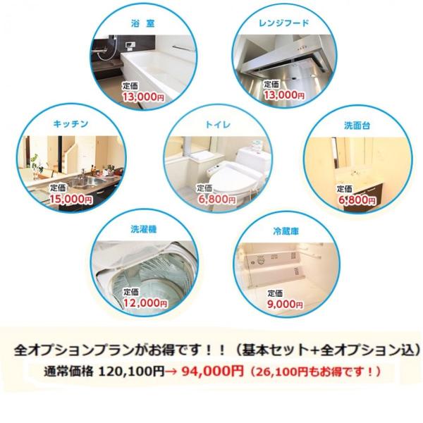 汚れゼロ　水回り7点セット＋全オプション(お掃除訪問サービス)清掃・ハウスクリーニング　※ギフトにも...