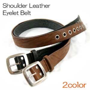 ワンオンワンショルダーレザースクエアバックルアイレットベルト ウェスタンベルト日本製