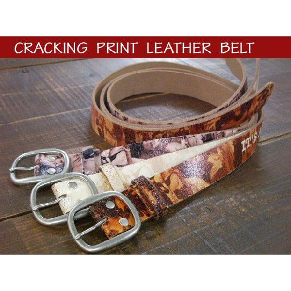 ベルト 革ベルト カジュアル ベルトクラッキングレザープリントベルト